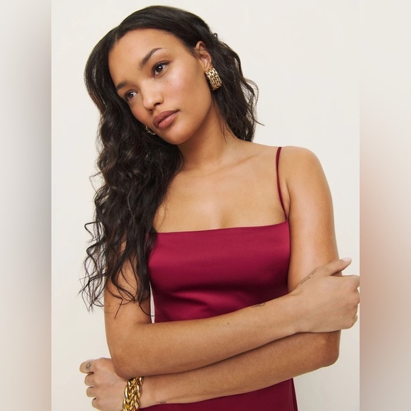 NEW Reformation Frankie Satin Sheath Maxi Dress Rubies Pink Red | sz 0 - Picture 4 of 13